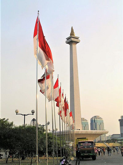 A row of Indonesian flags