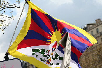 The flag of Tibet flies